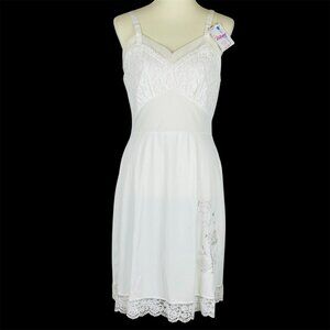 NOS Vtg Velrose White Slip Dress Sz 36 Lingerie Sheer Floral Embroidered Lace